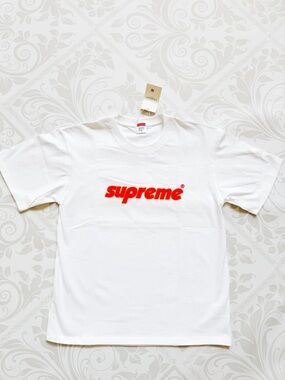 Supreme White Tee with Red Script Logo